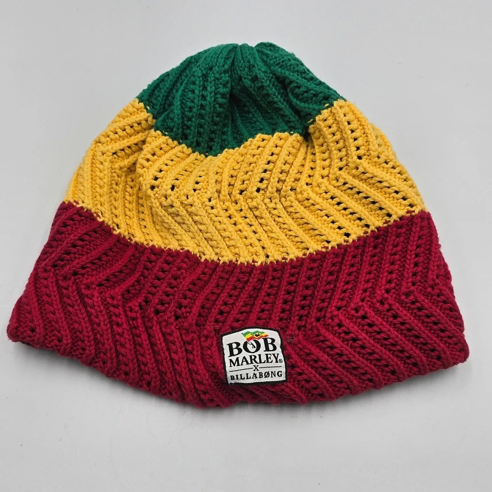 Bob Marley x Billabong Rasta Beanie Organic Cotton Striped Knit Hat One size